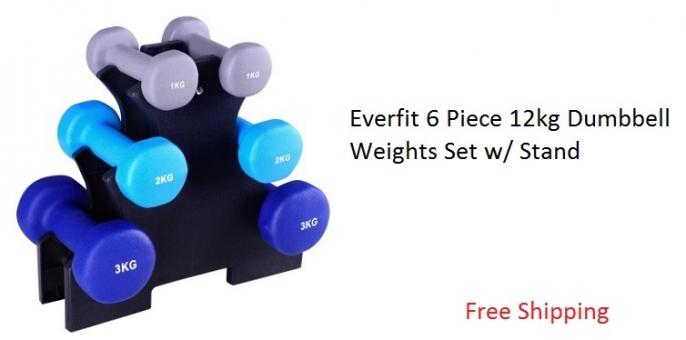 Everfit 6 Piece 12kg Dumbbell Weights Set with Stand