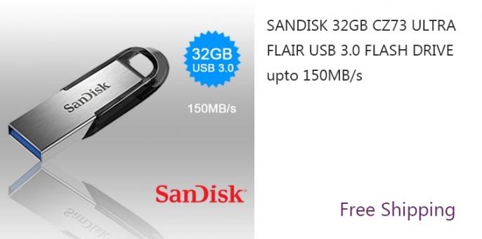SANDISK 32GB CZ73 ULTRA FLAIR USB 3 flash drive